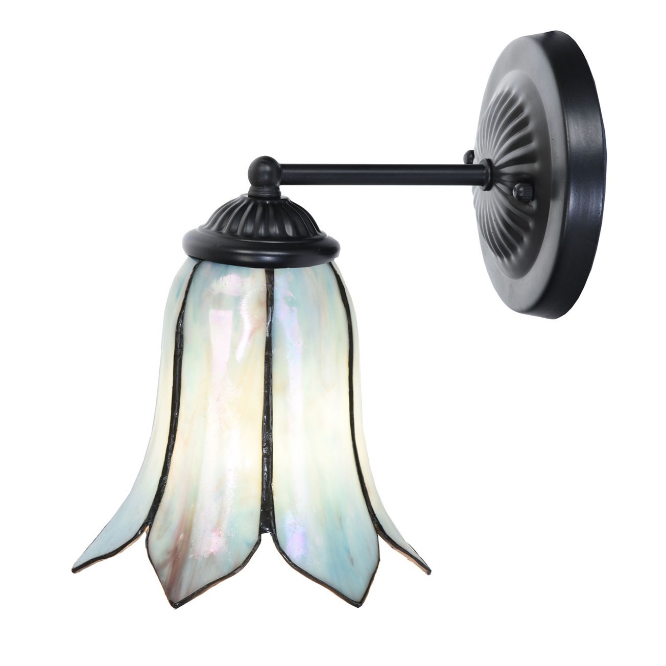 Tiffany wandlamp zwart met Gentian Blue aan