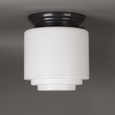 Plafonniere Getrapte Cilinder Groot in opaal wit glas met afgerond brons armatuur