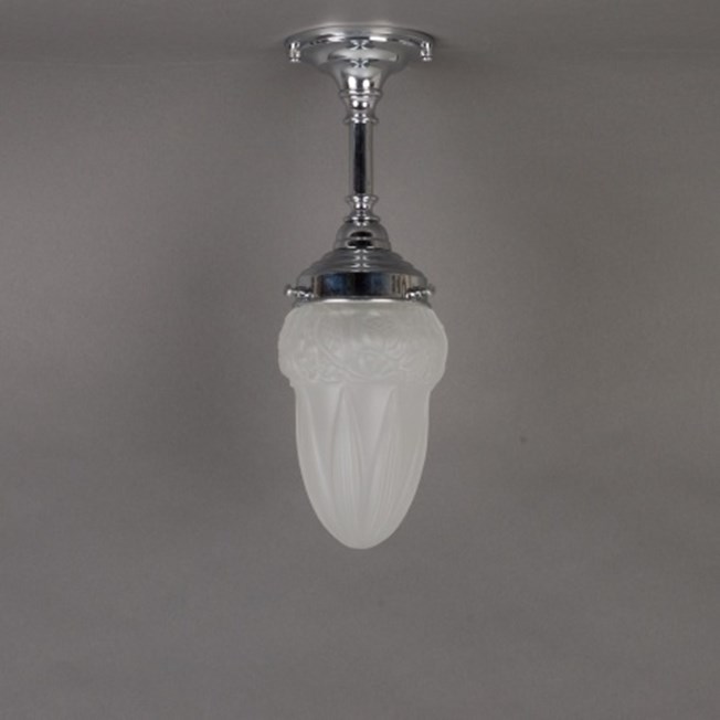 Badkamer hanglamp met geetste glaskap met bloem motieven